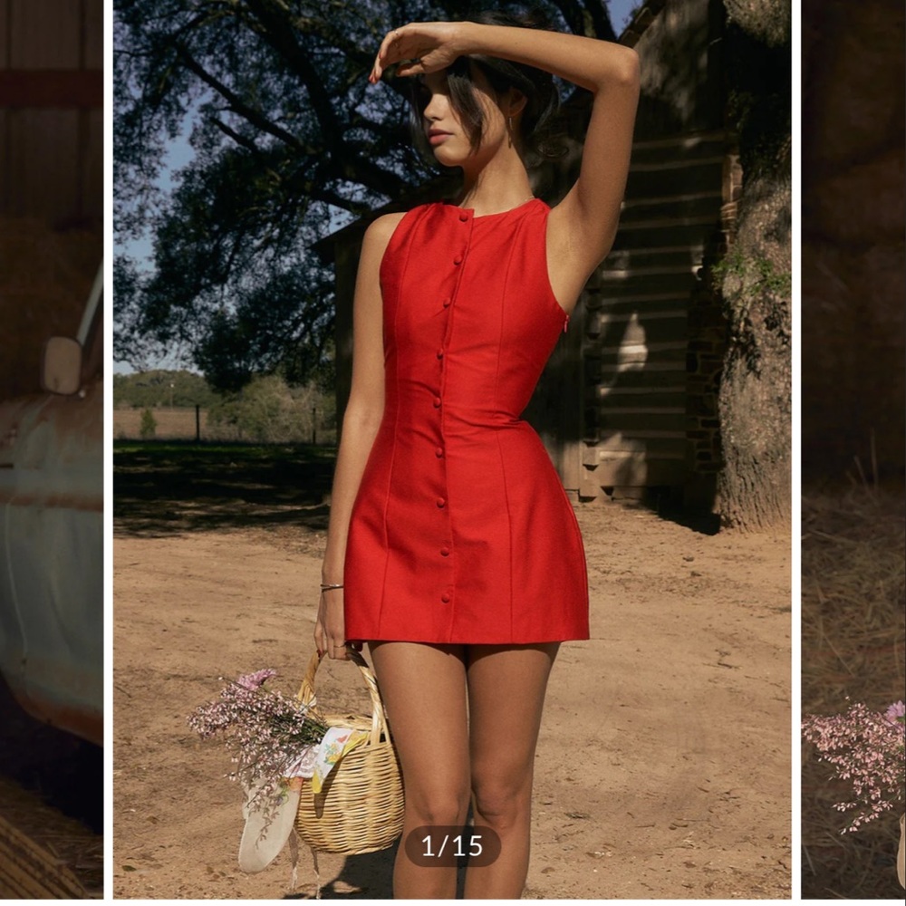 Red Button Up Mini Dress with Waist Cinch